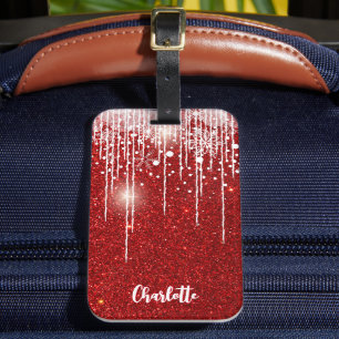 Étiquette À Bagage Red White Snowflake Ajouter Votre Nom