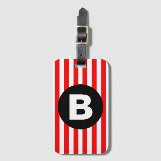 Étiquette À Bagage Red White Vertical Stripes Black Monogram