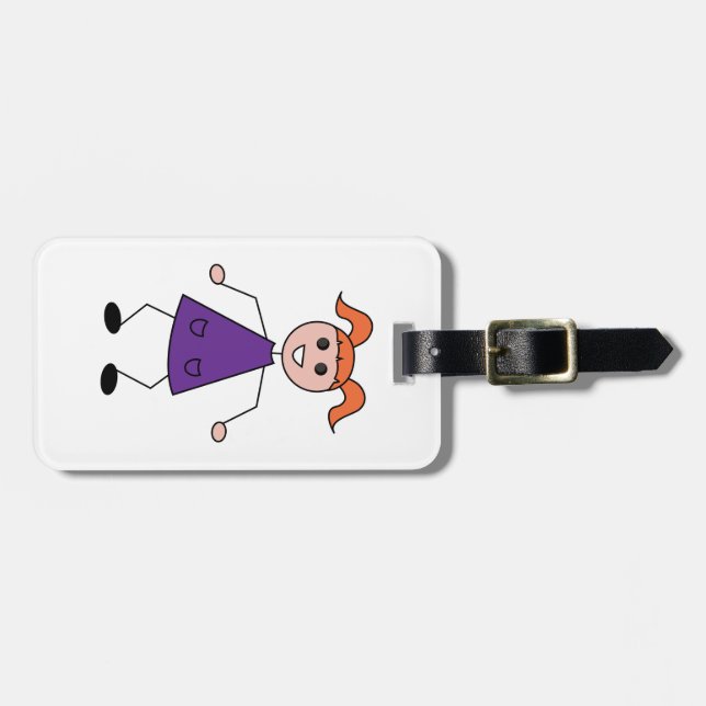 Étiquette À Bagage Redhead Girl Stick Figure in Purple Dress (Devant horizontal)