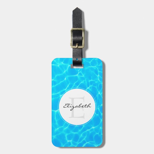 Étiquette À Bagage Réflexions sur l'eau de la piscine bleu chatoyante (Devant Vertical)