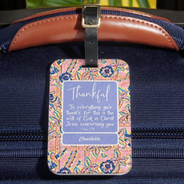 Étiquette À Bagage Remerciant bleu rose chrétien inspiré (Insitu Rectoal 2)