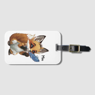 Étiquette À Bagage Renard Fantaisiste avec une Plume