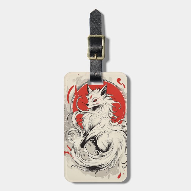 Étiquette À Bagage Renard japonais blanc Kitsune (Devant Vertical)