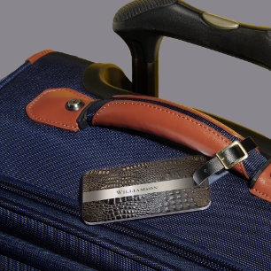 Étiquette À Bagage Reptile ivoire Brown en cuir numérique en titane m
