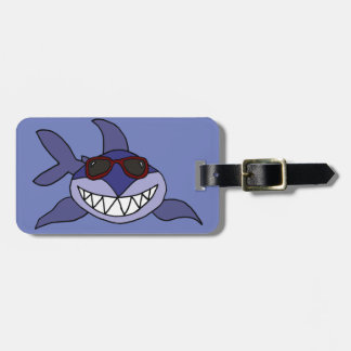 Étiquette À Bagage Requin bleu drôle avec des lunettes de soleil
