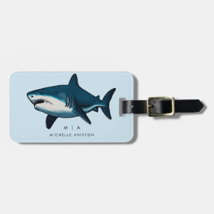 Étiquette À Bagage Requin bleu   Monogramme personnalisé
