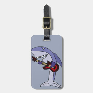 Étiquette À Bagage Requin drôle jouant la guitare rouge