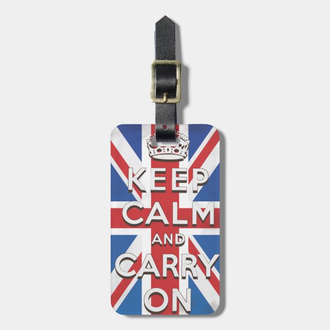 Étiquette À Bagage Restez calme et continuez sur le drapeau britanniq (Devant Vertical)