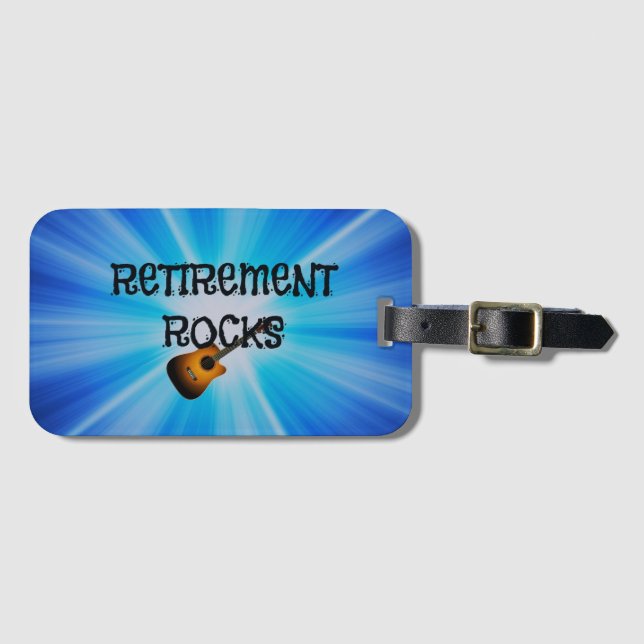Étiquette À Bagage Retirement Rocks, guitare sur le design de sunburs (Devant Horizontal)