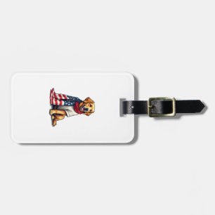 Étiquette À Bagage Retriever Golden Flag Américain Gravé Amoureux des