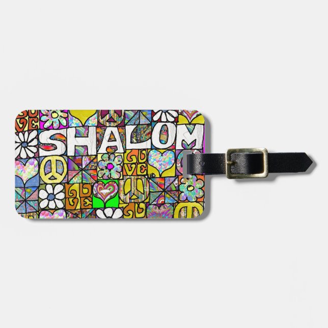 Étiquette À Bagage Retro 60s Psychedelic Shalom LOVE (Devant horizontal)
