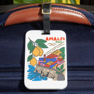 Étiquette À Bagage Rétro Amalfi Italie Méditerranée Art Dessinée à la