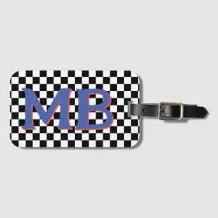 Étiquette À Bagage Retro Checkerboard À damiers Motif Bleu orange