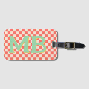 Étiquette À Bagage Retro Checkerboard À damiers Motif Pastel Orange