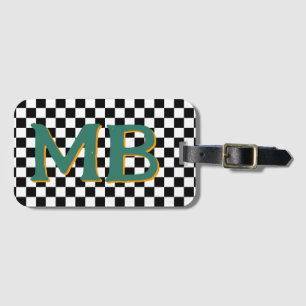 Étiquette À Bagage Retro Checkerboard À damiers Motif Vert Orange