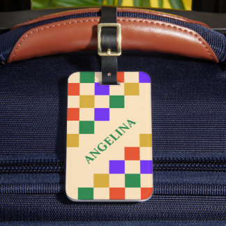 Étiquette À Bagage Retro Colorful Squares Geometric Custom Name