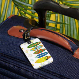 Étiquette À Bagage Retro Gold Tropical Coastal Surfboards