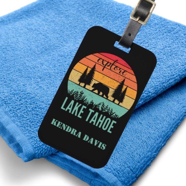 Étiquette À Bagage Retro Lake Tahoe California Souvenir personnalisé (Créateur téléchargé)
