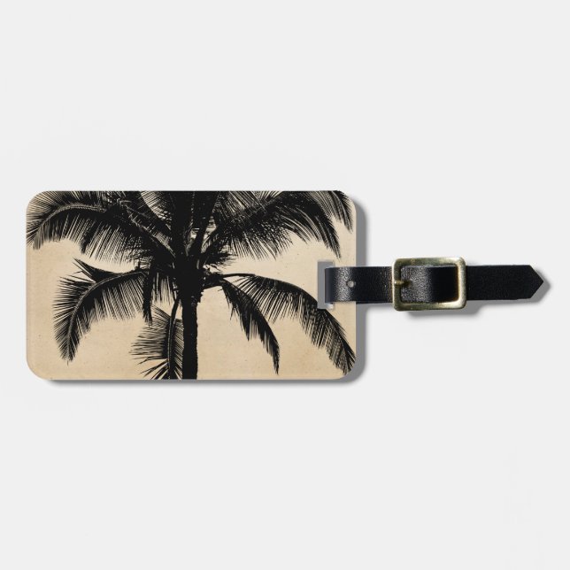 Étiquette À Bagage Rétro noir tropical hawaïen de silhouette de (Devant horizontal)