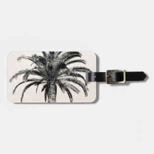 Étiquette À Bagage Rétro palmier tropical d'île en noir et blanc