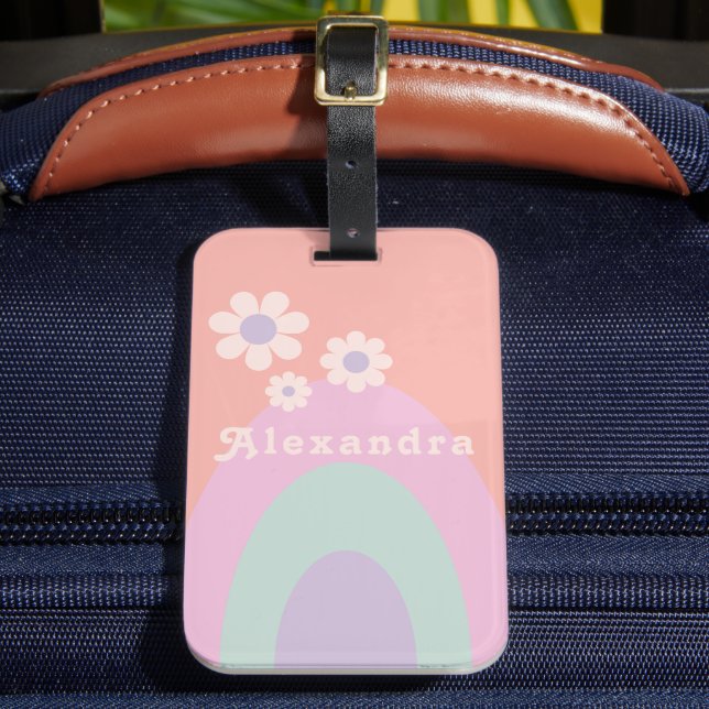 Étiquette À Bagage Retro Pastel Rainbow Floral Custom (Insitu Rectoal 2)