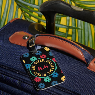 Étiquette À Bagage 😍 Retro Pickleballs / noir avec initiales