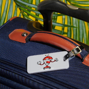 Étiquette À Bagage Retro Robot Cartoon amusant Rouge et Argent AI Bot