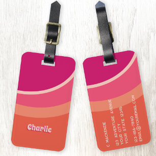Étiquette À Bagage Retro Super Curve rose orange personnalisé