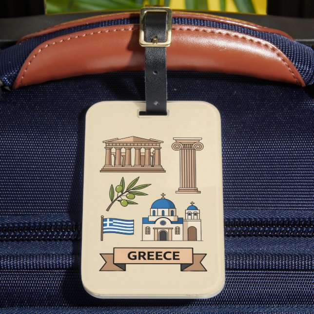 Étiquette À Bagage Retro Travel Greece Iconic National Symbols (Insitu Rectoal 2)