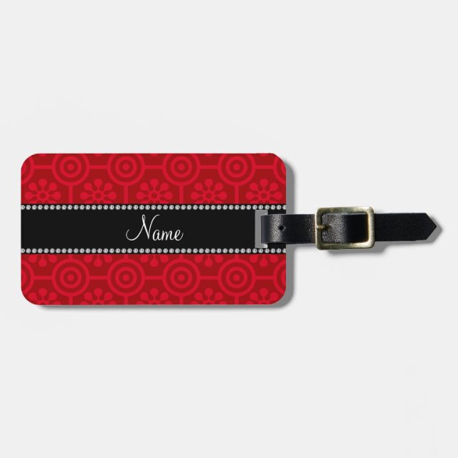 Étiquette À Bagage Rétros fleurs rouges nommées personnalisées (Devant horizontal)