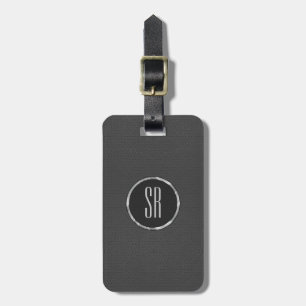 Étiquette À Bagage Revêtement en cuir gris usé monogramme