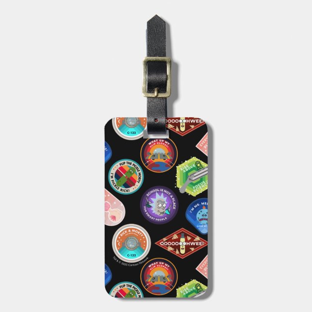 Étiquette À Bagage RICK ET MORTY™| Motif des patchs spatiaux (Devant Vertical)
