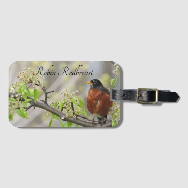 Étiquette À Bagage Robin Américain - Blossoms Printemps (Devant Horizontal)