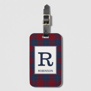Étiquette À Bagage Robinson Tartan Navy Motif bleu et rouge Plaid