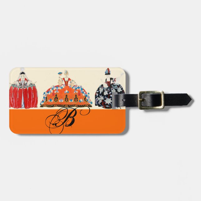 ÉTIQUETTE À BAGAGE ROCOCO LADY ART DÉCO MODE COSTUME MONOGRAMME (Devant horizontal)