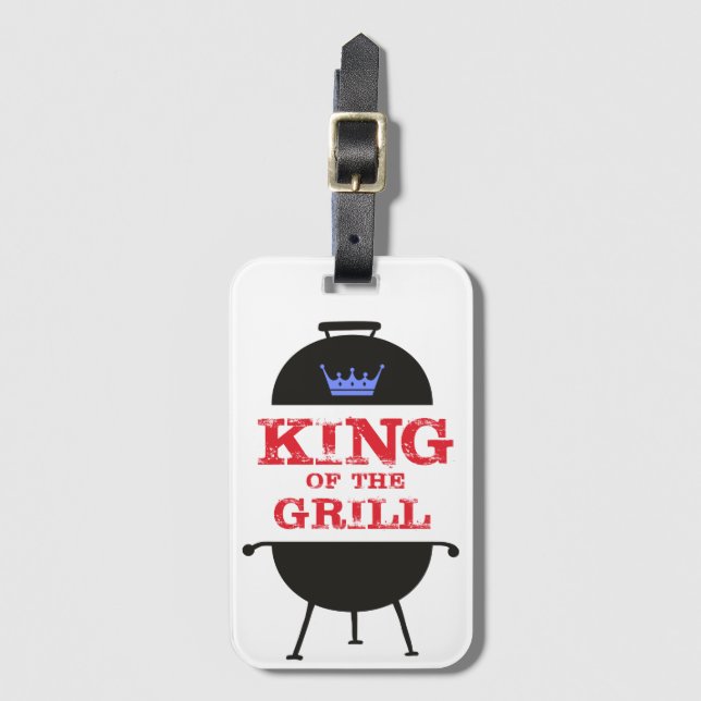 Étiquette À Bagage Roi Du Grill, Rouge Couronne Bleue (Devant Vertical)
