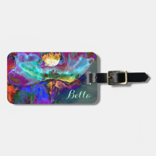 Étiquette À Bagage Romantique élégant violet turquoise peinture de fl