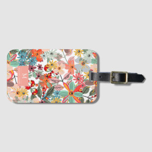 Étiquette À Bagage Romantique Floral doux rose vert pêche classique