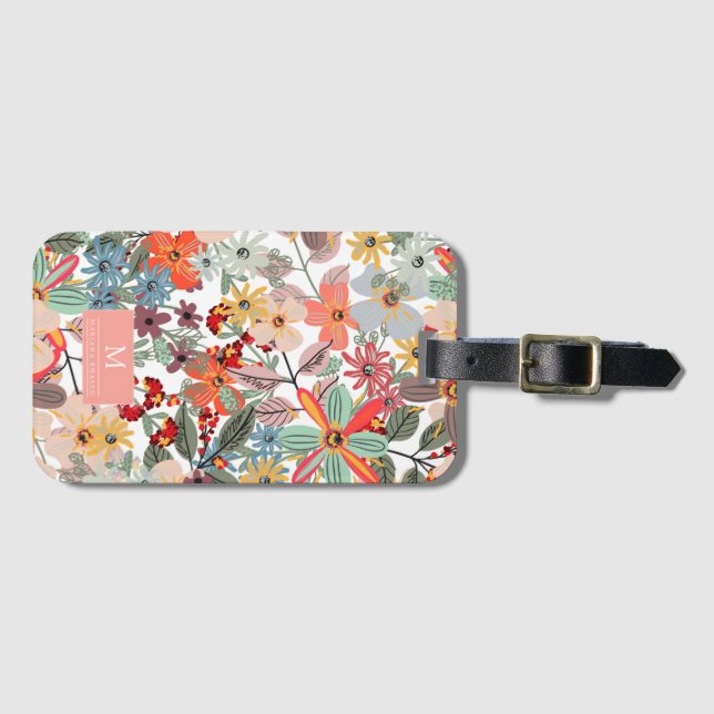 Étiquette À Bagage Romantique Floral doux rose vert pêche classique (Devant Horizontal)