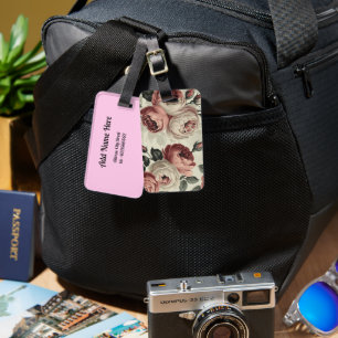 Étiquette À Bagage romantique rose, personnalisation ajouter un nom