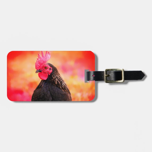 Étiquette À Bagage Rooster noir - Personnalisable (Devant horizontal)