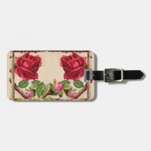 Étiquette À Bagage Rose ancienne vintage rustique victorienne antique