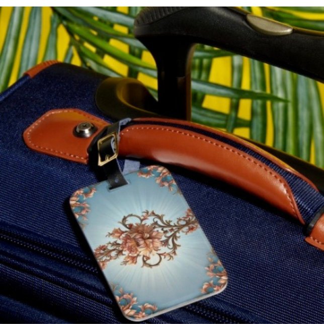 Étiquette À Bagage Rose Baroque (Identify your luggage right away with this beautiful floral luggage tag,  a great gift for Mother’s )