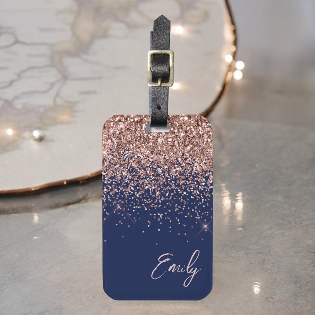 Étiquette À Bagage Rose bleu marine Gold Blush Pink Parties scintilla (Créateur téléchargé)