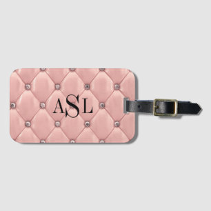 Étiquette À Bagage Rose Blush Monogram Satin Metallic Élégant