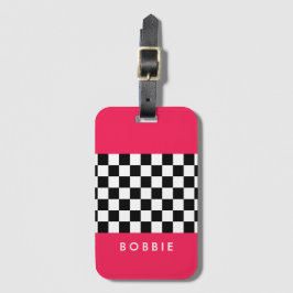Étiquette À Bagage Rose clair et damier