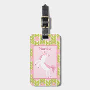 Étiquette À Bagage Rose de licorne de danse et sac à dos floral vert