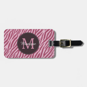 Étiquette À Bagage Rose élégant rose zèbre d'impression Monogramme et