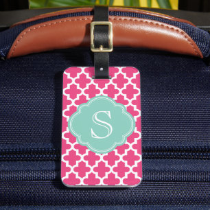 Étiquette À Bagage Rose et Aqua Moderne Marocain Personnalisé Monogra