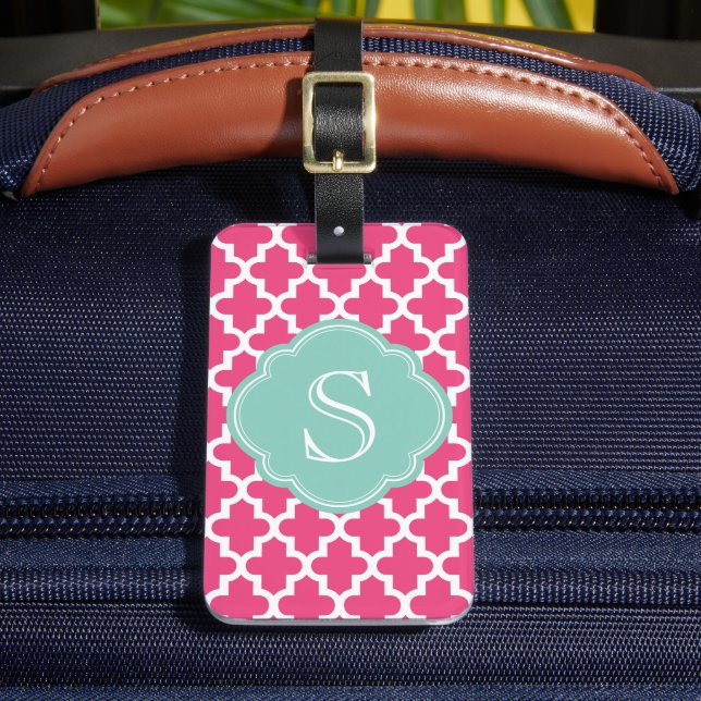Étiquette À Bagage Rose et Aqua Moderne Marocain Personnalisé Monogra (Insitu Rectoal 2)